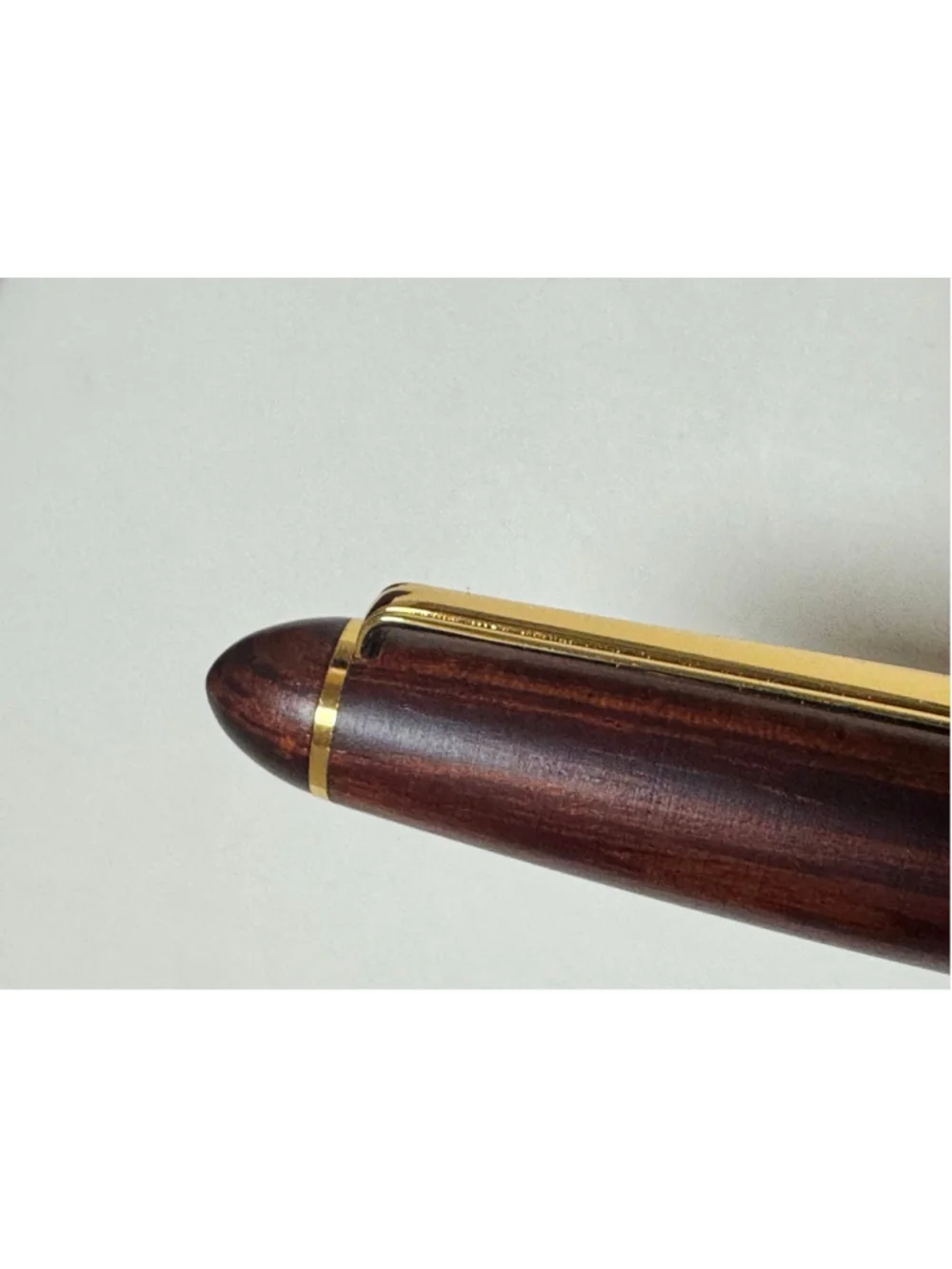 Carved Rose Wood Ballpoint Pen Gold Band Greek Key Design With Wooden Case